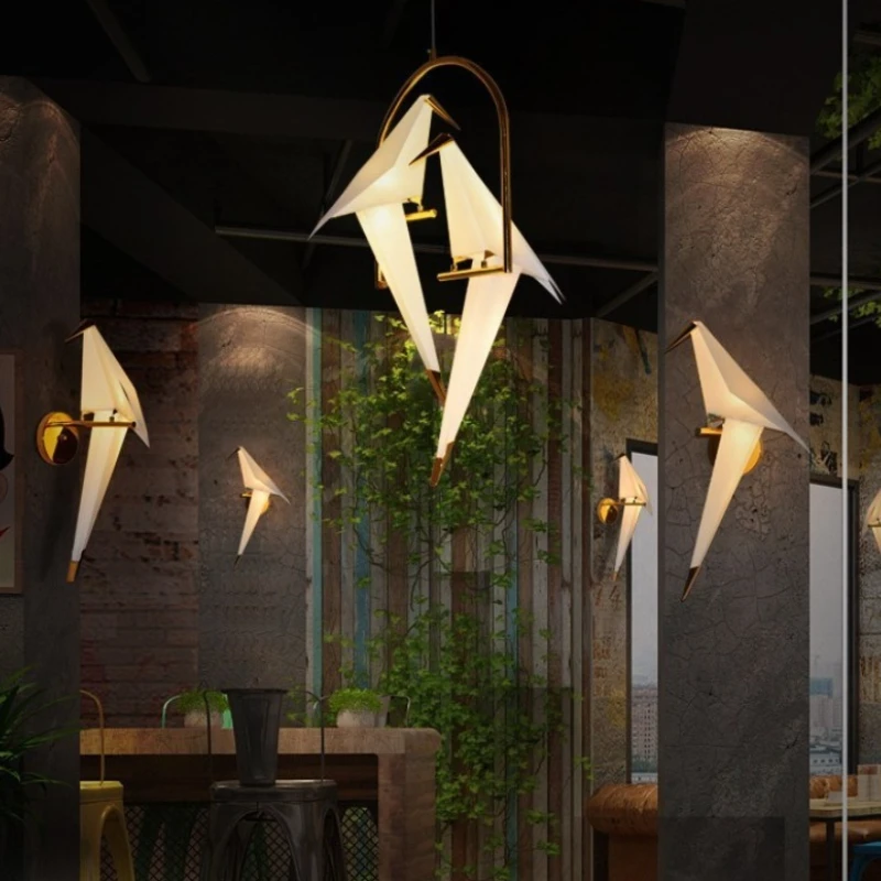 Lámpara Colgante de Diseño Nórdico Moderno con Grullas de Papel, para Cafés, Bares, Habitaciones Infantiles, Decoración de Ambiente en el Hogar, Lámpara de Pared
