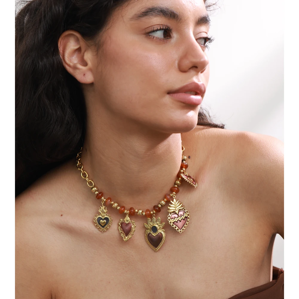 Yhpup الساحرة الطلاء القلب الموضة العصرية قلادة قلادة 2025 الوافدين الجدد خرز من الفولاذ المقاوم للصدأ سلسلة مجوهرات مميزة