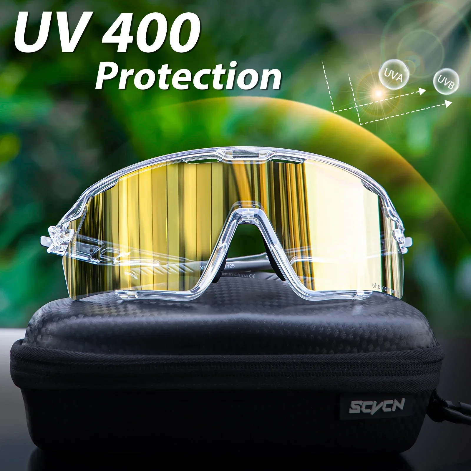 SCVCN Occhiali da sole fotocromatici a colori UV400 Occhiali da ciclismo Uomo Donna Corsa Escursionismo MTB Occhiali sportivi da strada Occhiali rossi da esterno