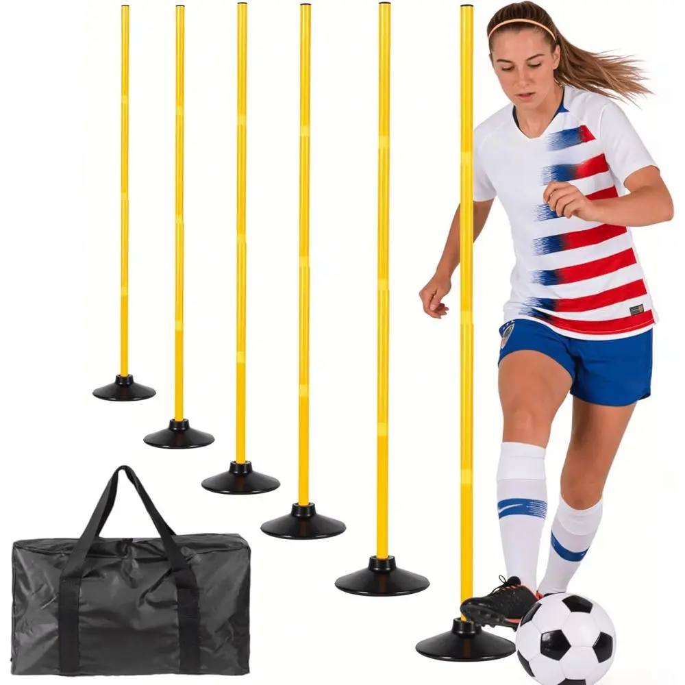 

Adjustable Agility Training Poles Set of 6 with Round Rubber Base for Soccer, Dog, and Basketball