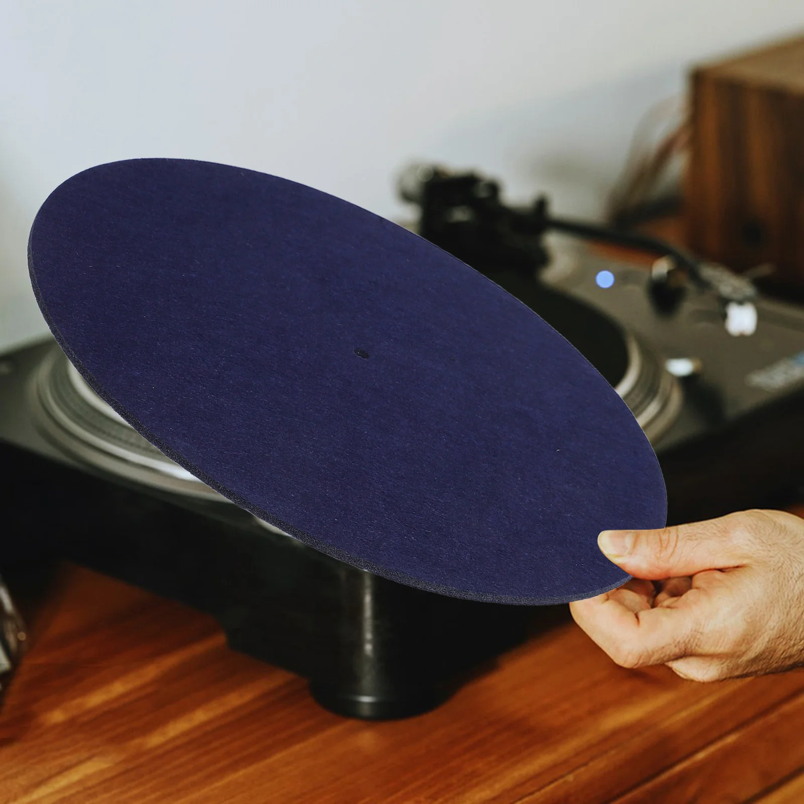 1 قطعة مسجل لاعب حصيرة الأزرق الداكن ورأى القرص الدوار Slipmat الفينيل القرص المضادة للاهتزاز الوسادة متوافق مع طبق الفونوغراف Dj