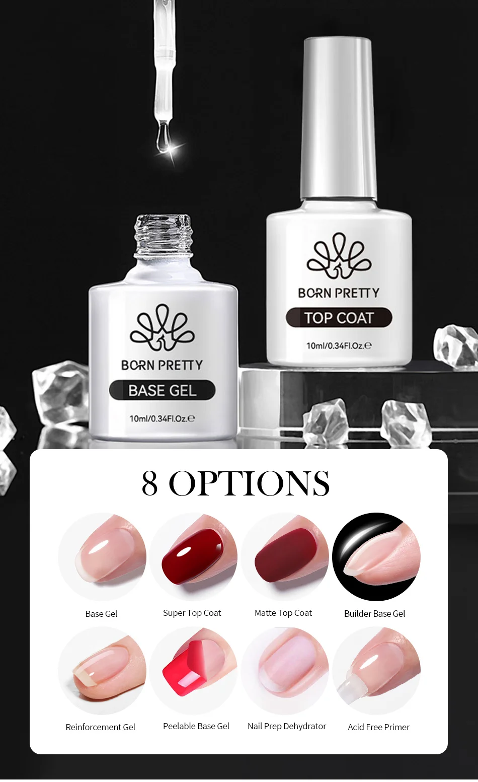 BORN PRETTY Base Gel Super Top Coat Nagellack Design-Verstärker Lack Semi-Permanent Abziehbarer UV LED Nagelkunst-Lack 10ml – Detail 1