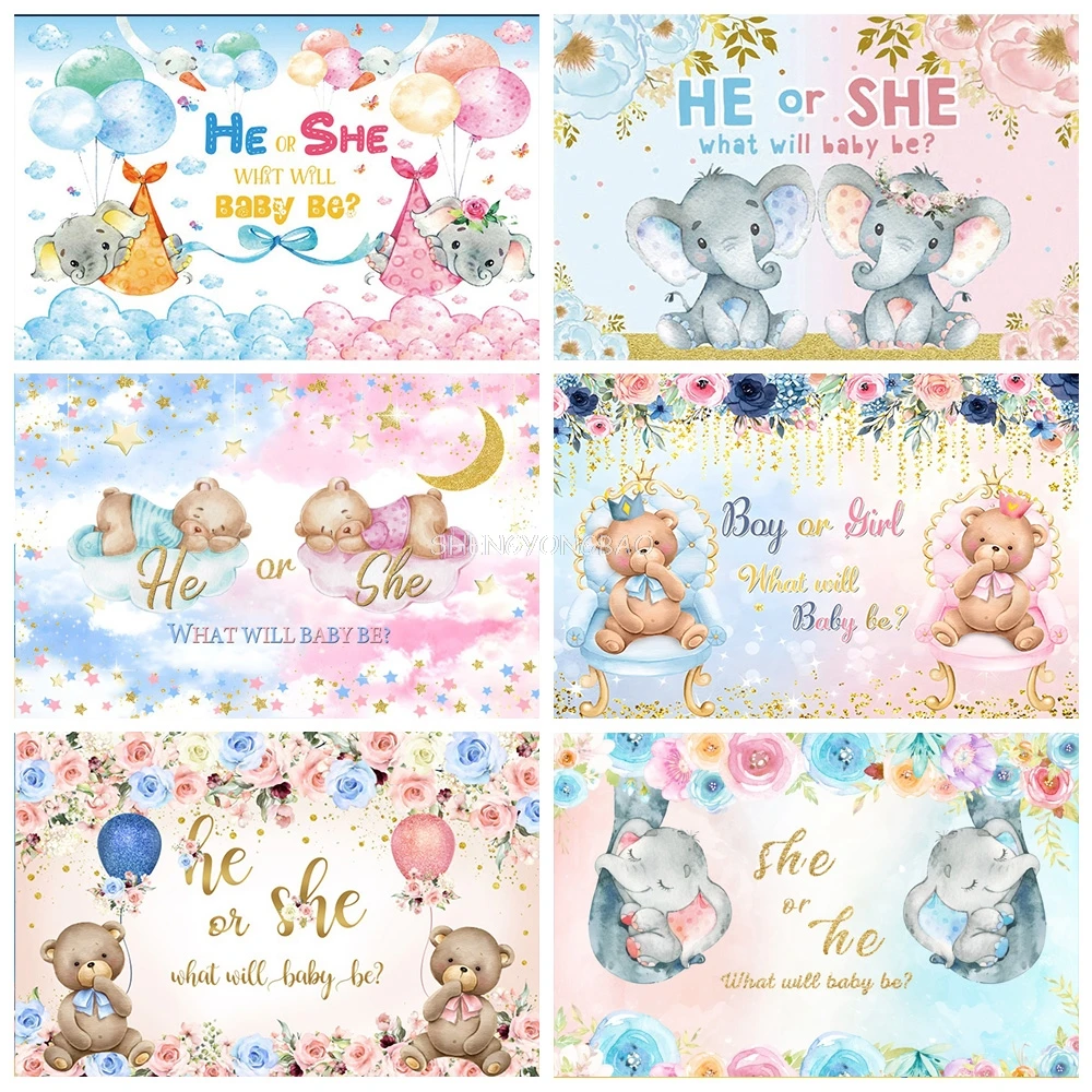 

Baby Gender Reveal Boy or Girl He or She Photography Backdrops Baby Shower Party Decoration Banner Photo Studio Background XC-01