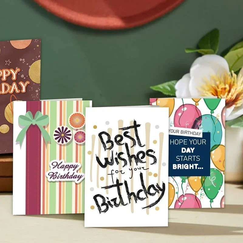 12pcs/set Happy Birthday Cards Greeting Card With Envelopes Creative Birthday Cards Set For Kids Adults Blessing Message Card