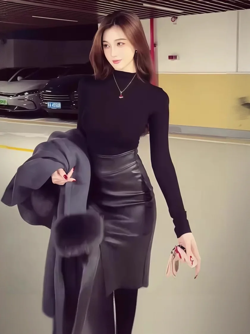 

Новый осенне-зимний женский комплект из искусственной кожи с высокой талией, облегающий, модный, из хлопка, в стиле «сестринский комплект»