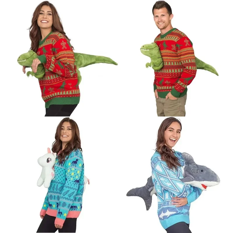 New 3d Dinosaur Ugly Cartoon Clothing Doll Pullover Funny Parties Holiday Jumper Top Christmas Knitted Sweater Unisex Cool Gift