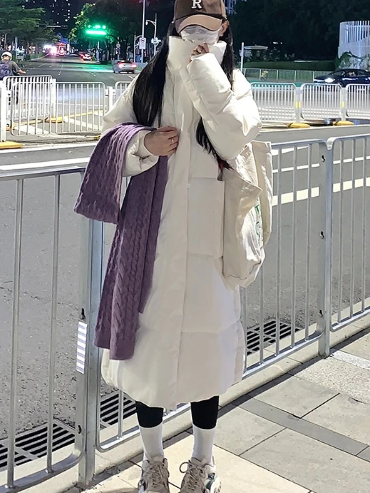 

Korean Women's Cotton Jacket Winter Long Casual Bread Style Outerwear Knee-Length Overcoat Loose Fit Comfortable Parkas Coat