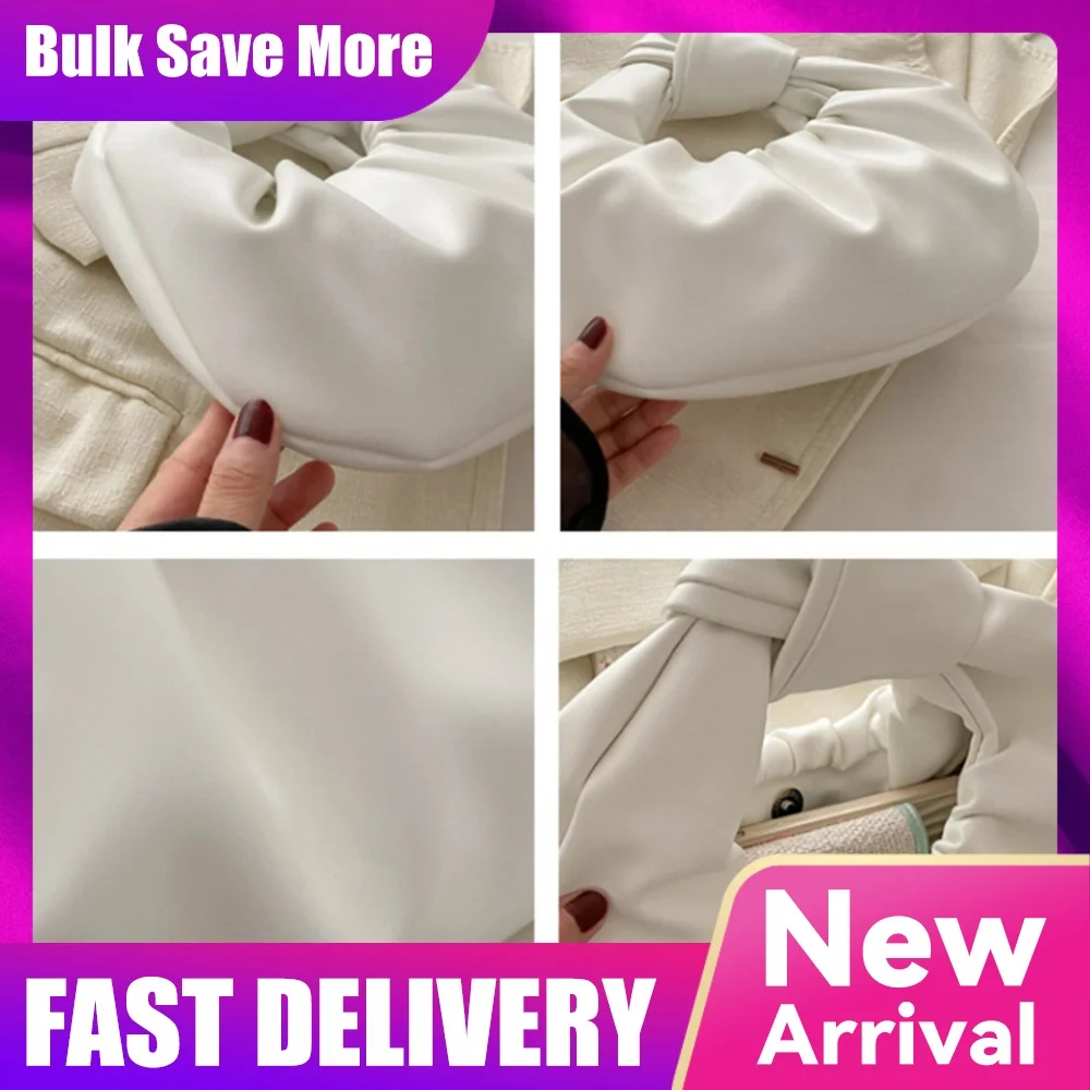 Mini Top-Handle Bags PU Leather Small Shoulder Bags Pleated Handbag Cloud Bag for Women Girls