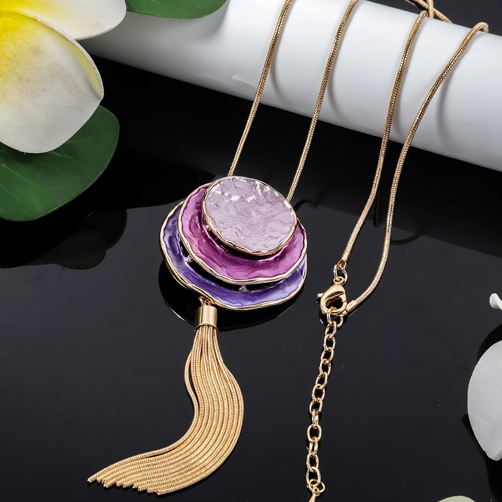 New in Pendant Necklace Round Layered Purple Fashion Chains 2023 Unique Trendy Jewelry Luxurious Gift Necklaces for Women Luxury