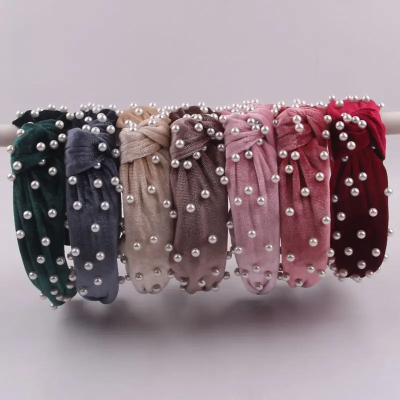 1pc Mode Imitation Perle Haar Hoop Elegante Samt Haarband Geeignet für Frauen Täglichen Hause Bankett Tragen Haar Zubehör