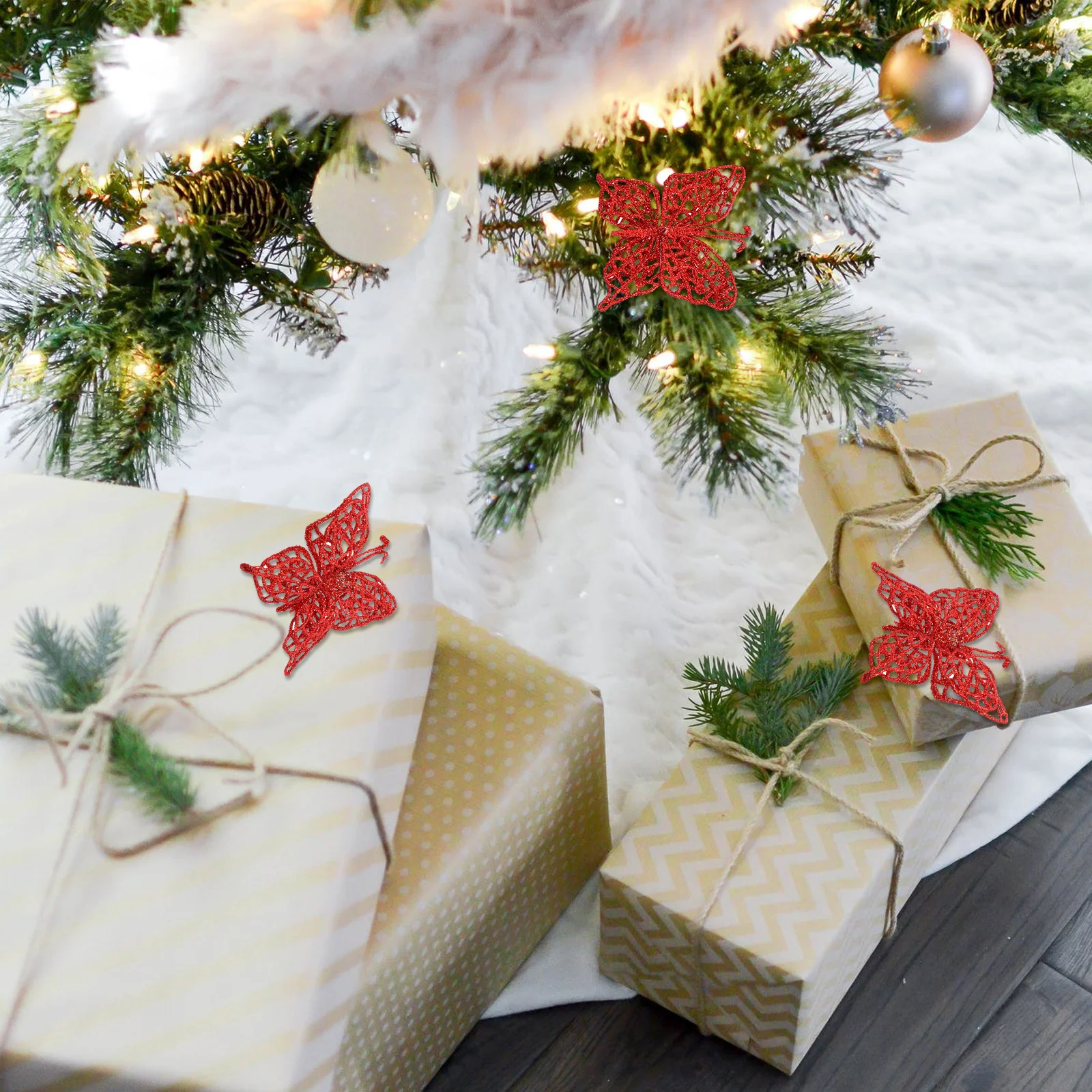 

10Pcs Shiny Hollow Butterflies Christmas Hanging Decorations Xmas Tree Ornaments Holiday Party Supplies Home Ornament