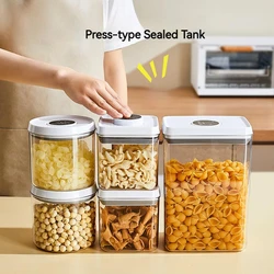 Press Sealed Food Storage Box Dry Cereal Grain Bucket Dispenser Moisture-proof Kitchen Container for Snack Nuts Cereal