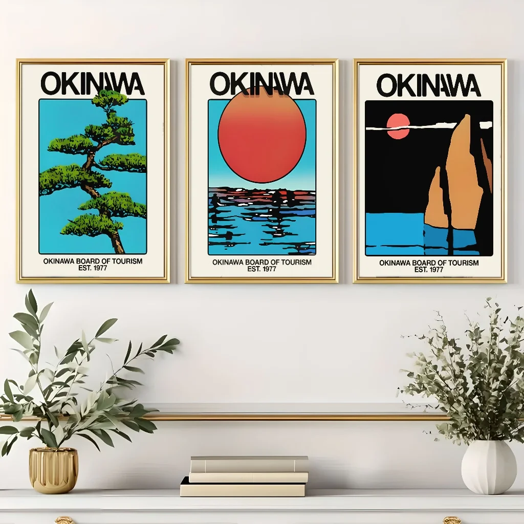 

3-Piece Set Pine Tree Sunset Vintage Art Print Japanese Landscape Decorative Poster Bar Cafe Wall Decor