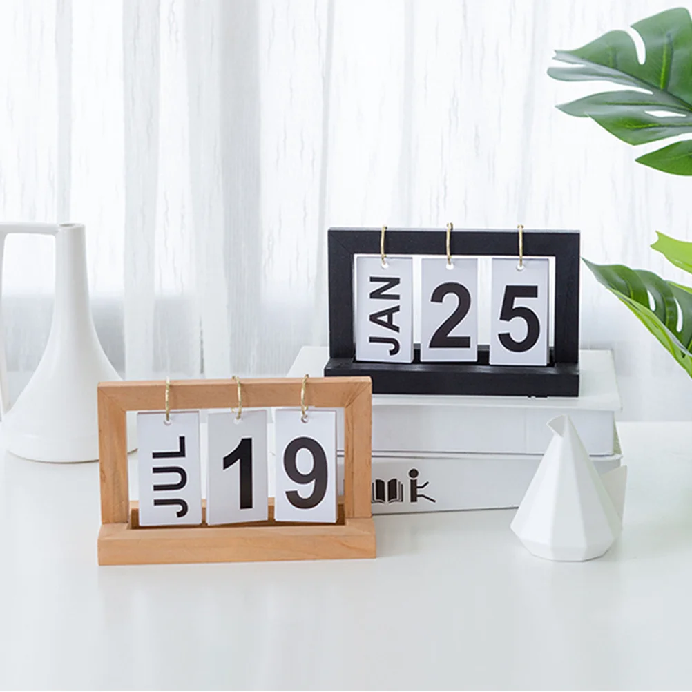 1 قطعة تقويم دائم خشبي سطح المكتب تاريخ الشهر عرض ديكور للمنزل مكتب دراسة الشمال صفحة تحول التقويم الخشب الألومنيوم #4