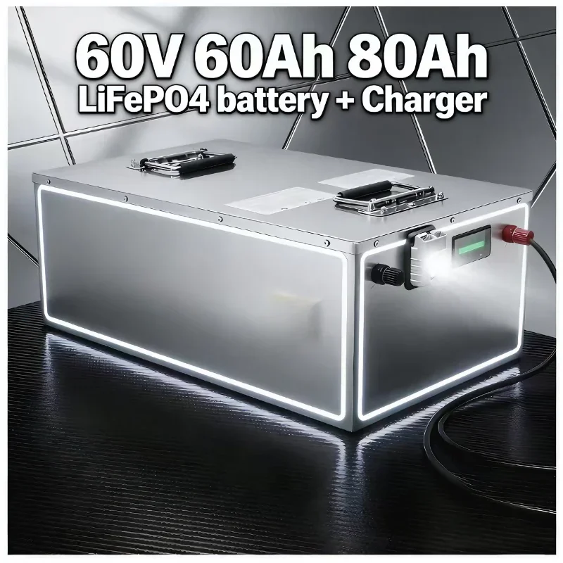 High-Capacity 60V 60/80Ah LiFePO4 Lithium Battery, 10A Rapid Charger, Industrial-Grade Durability for E-Scooters, Forklifts & Of