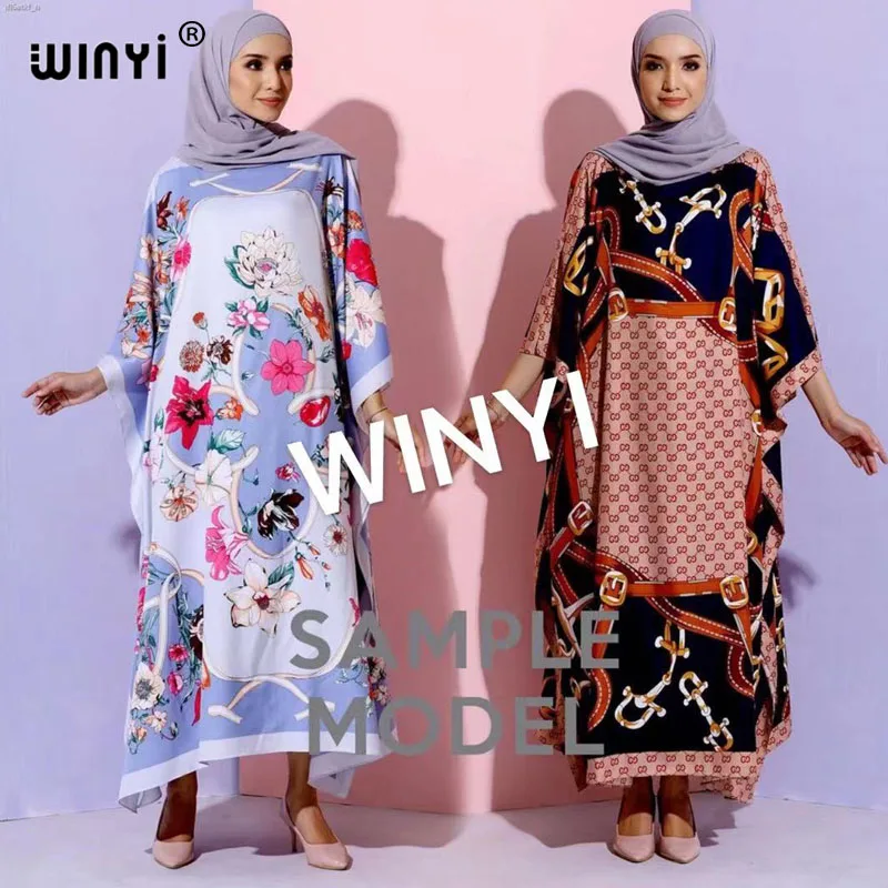 

Africa Fashion Blogger Recommend new printed Silk Kaftan Maxi dresses Loose Summer Beach Bohemian kaftan long dress for lady