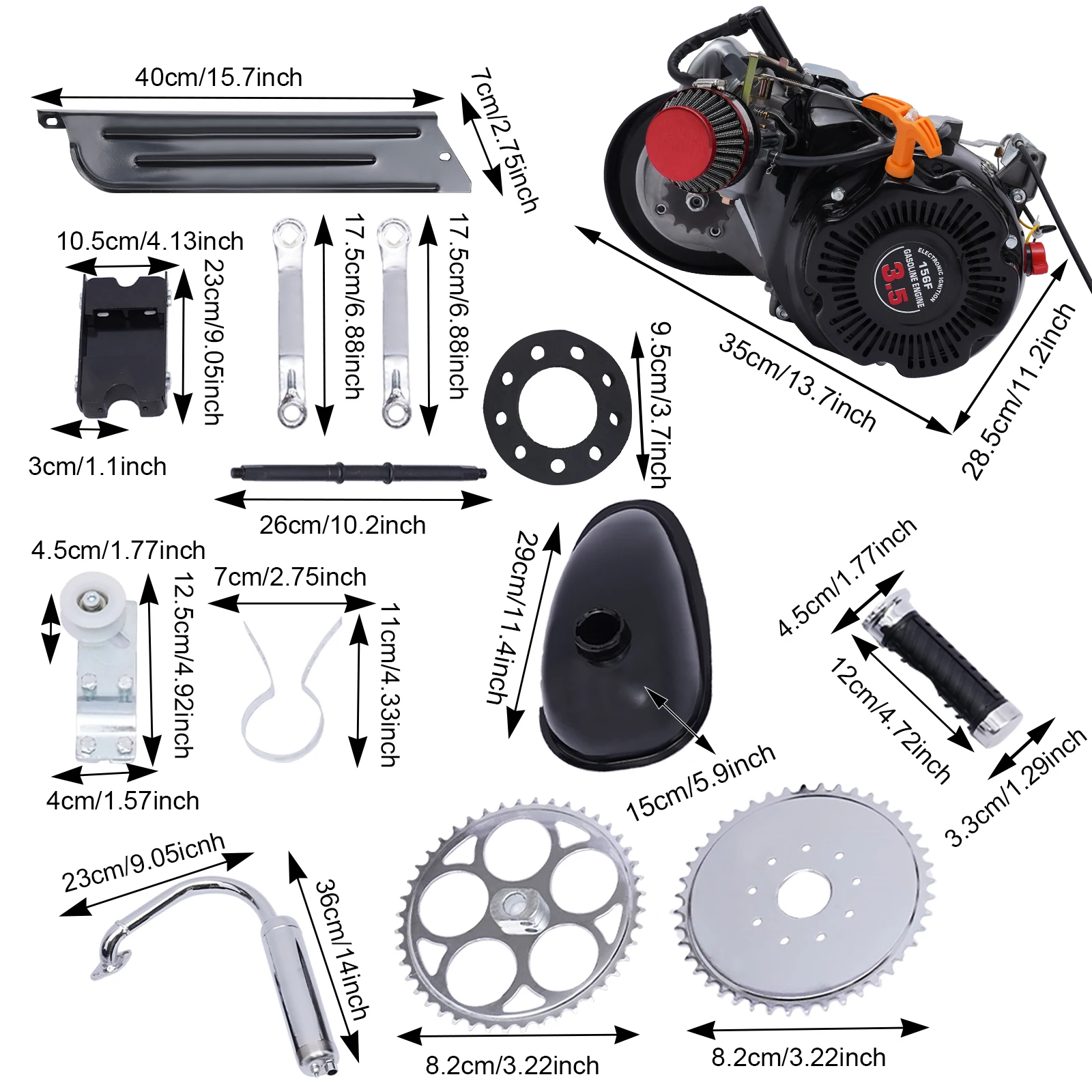 Gasoline Engine Set 100CC Single Cylinder 4-Stroke Black Gas Petrol Motorized Bike Engine Scooter