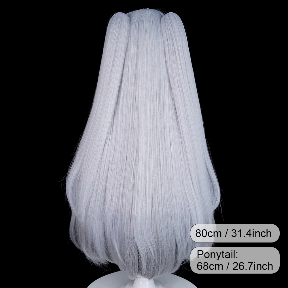 Silver Ombre Grey Long Straight Synthetic Long Straight Wigs Double Ponytail Clip Anime Game Cosplay Wig for Daily Party