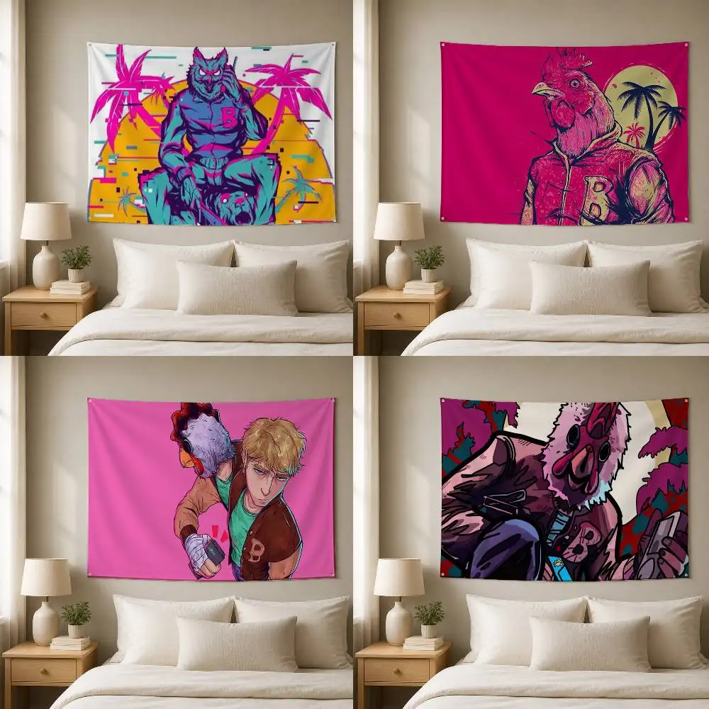 Hotline Miami  Decorative Hanging Flag with Grommets for Garage Bedroom Dorm Wall Decor
