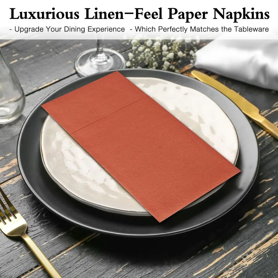 

Disposable Napkins with Builtin Flatware Pocket, Linen Feel Prefolded Dinner Napkins for Weddings, Parties, Thanksgiving, Evenin
