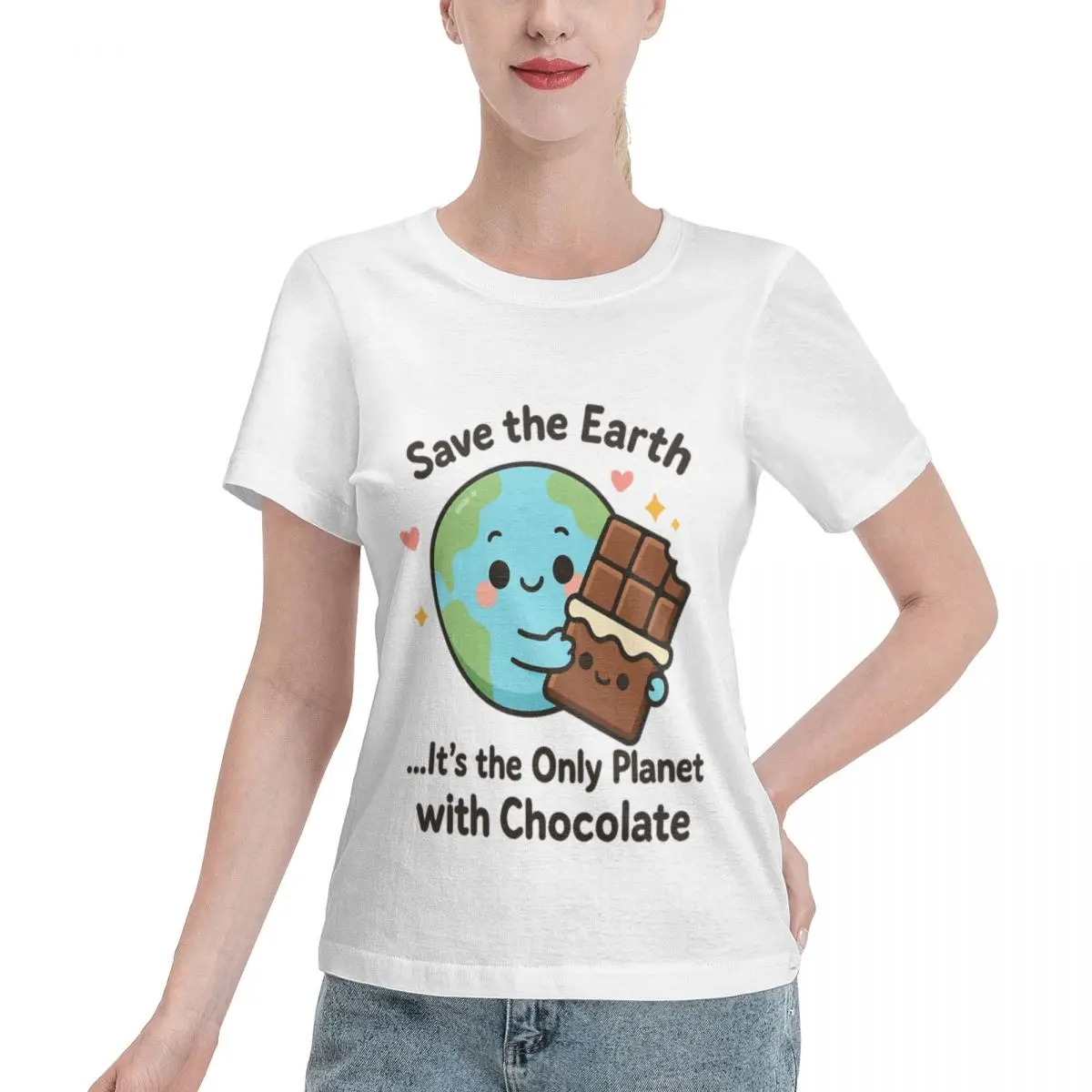 Wardrobe Essential Save The Earth Only Planet With Chocolate Earth Day 2025 Women's T-shirt Street Fashion Vintage Women Top