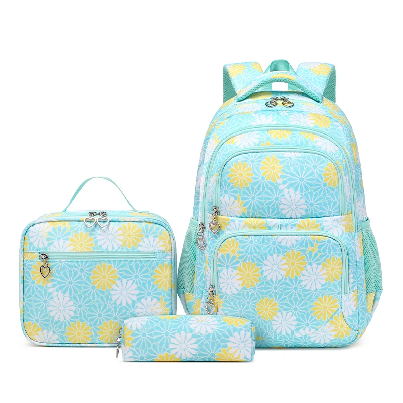 Tas ransel anak, 3 PCS/Set, estetika nilon anak-anak warna-warni kelas tas sekolah untuk anak perempuan remaja pemuda ransel sekolah sarung pensil