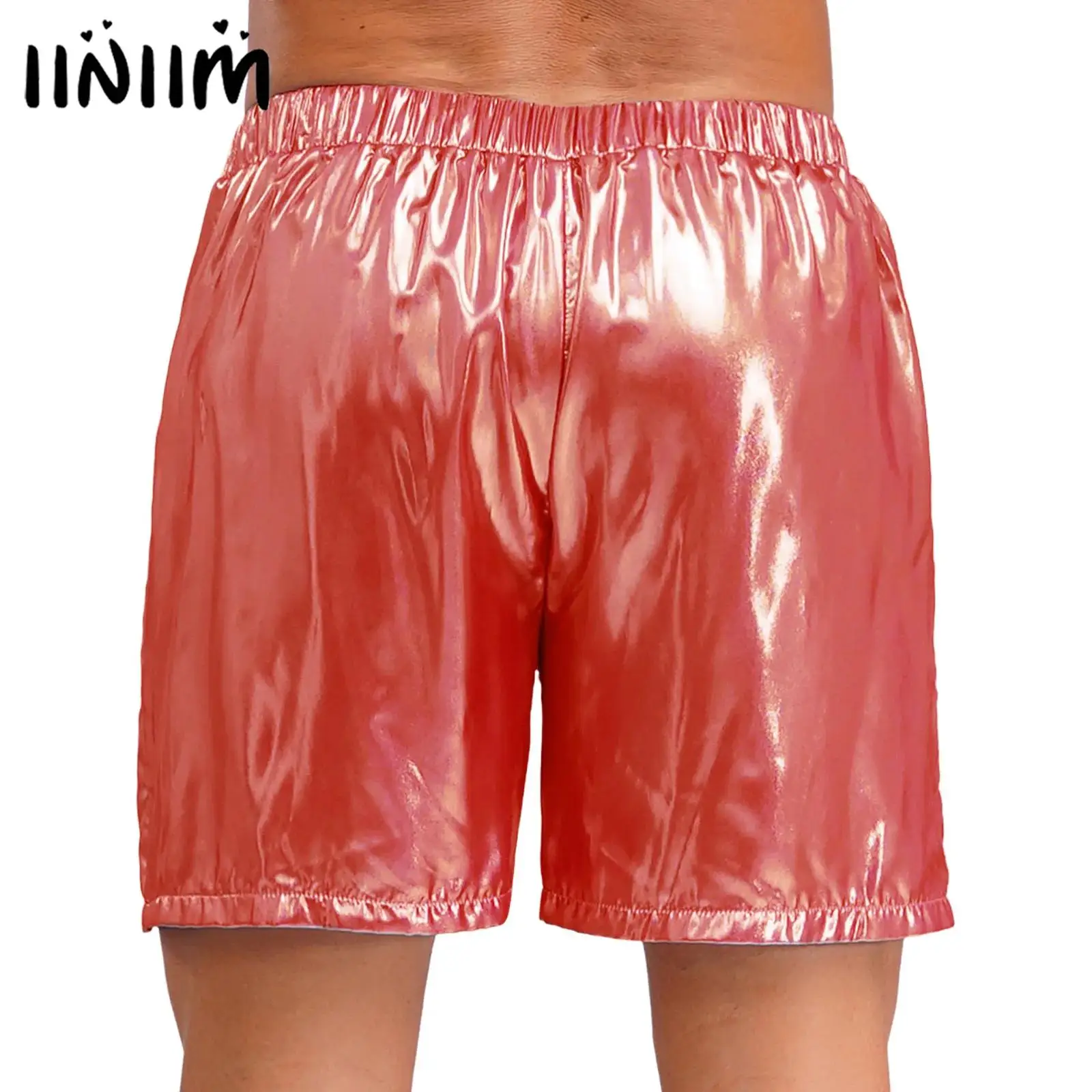 

Swimwear Mens Swimsuit Shiny Swimming Boxer Shorts Hot Pants Side Pockets Loose Beach Swim Booty Shorts Glossy Bottoms Clubwear