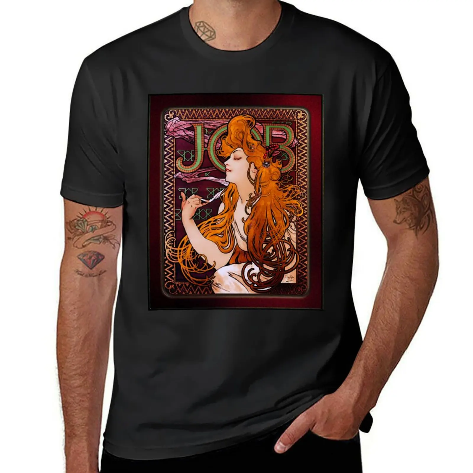 JOB by Alphonse Mucha Old Masters Art Nouveau Reproduction T-Shirt heavyweights animal prinfor boys t shirts for men cotton