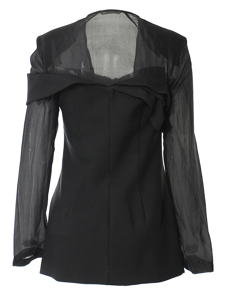 EAM-Blazer élégant en maille noire pour femme, veste à manches longues, col carré, mode, marée, printemps, automne, 2024, 1DH3990