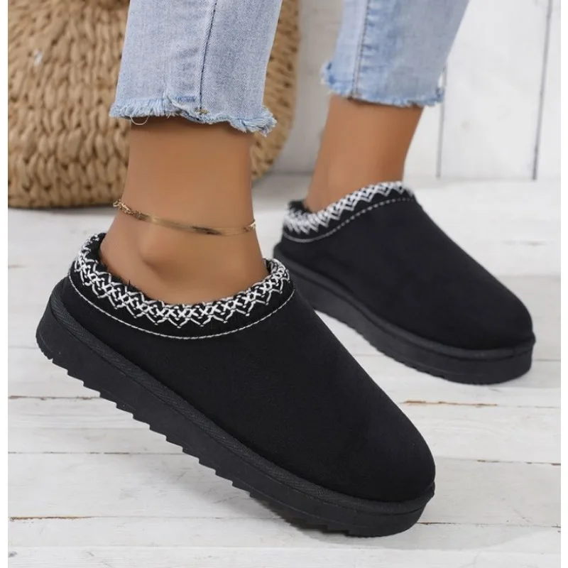 

Snow Boots Women Winter New Cashmere Warm Thick Soles Without Heel-covered Hair Half Slipper Cotton Shoes Cashmere Warm Boots