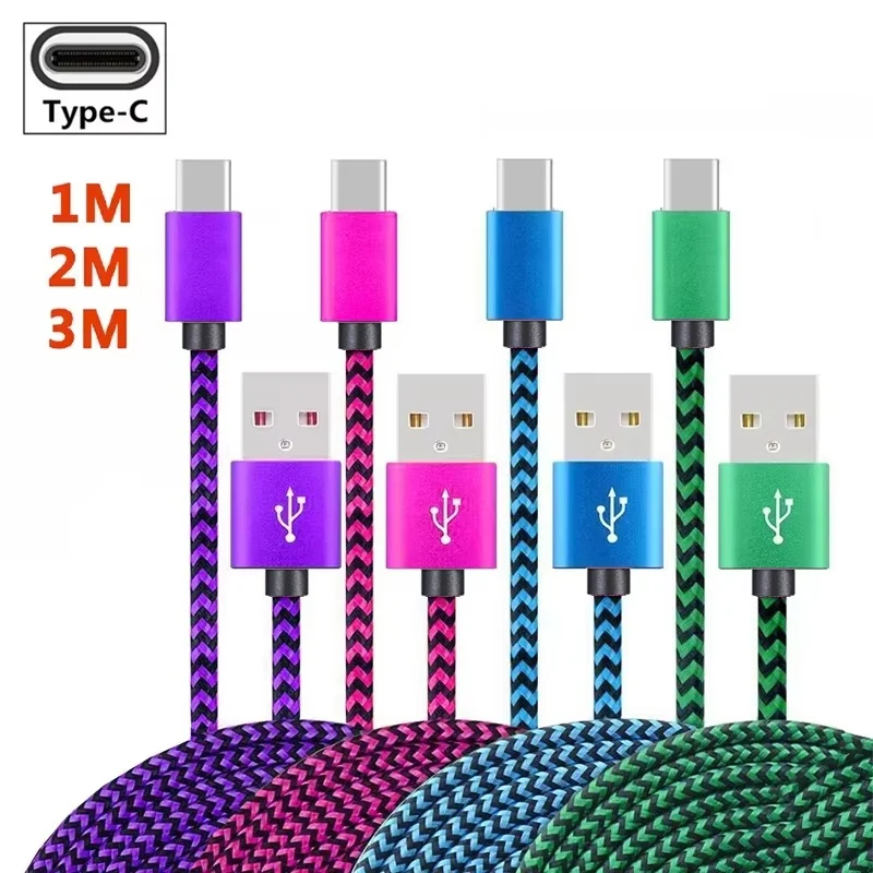 3M USB A To Type C Cable Date Sync 3A Fast Charging Mobile Phone Charger USB Adapter Nylon Braided Cable Cord For Xiaomi Huawei