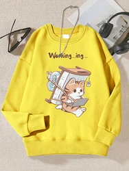 A Sick Cat That Never Forgets To Work Prints Women Streetwear Personality Fleece Sweatshirt Fleece Fashion Clothes New Pullover