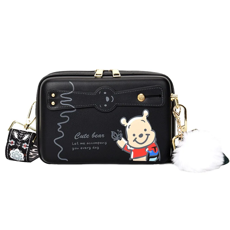 Disney 2024 nuevo bolso cuadrado pequeño bolso versátil para mujer lindo oso estampado de dibujos animados bolso de hombro tipo bandolera