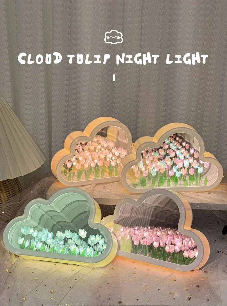 DIY Creative Tulip Flower Cloud Mirror Three-Dimensional Small Night Light Material Package For Bestie Girlfriend Birthday Gift