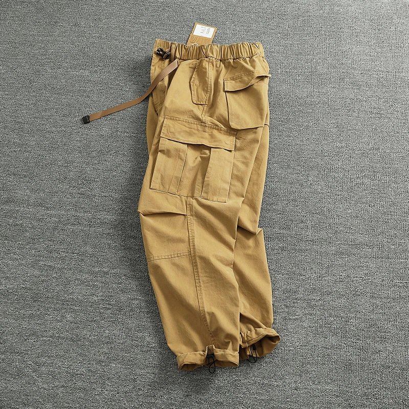 

Retro Cotton Workwear Casual Pants Men's Loose Fit Trousers with Multiple kets Heavy Waed Ci Boy Sle Faionable Str...