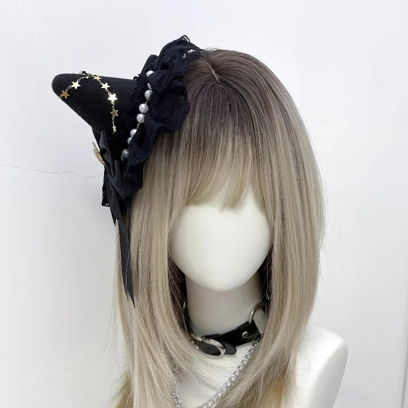 수제 고딕 마법 소녀 작은 모자 로리타 달콤한 레이스 리본 머리장식 할로윈 코스프레 만화 KC 헤어핀 마녀 모자 헤어 액세서리