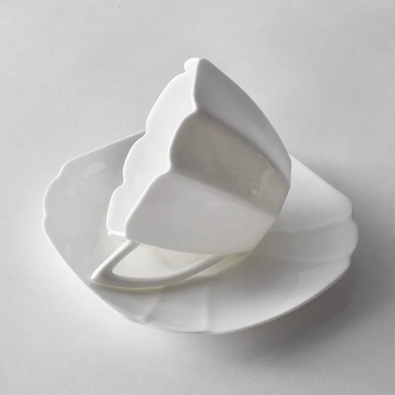 

Medieval Red Tea Cup and Saucer Pure White Octagonal Coffee Cup