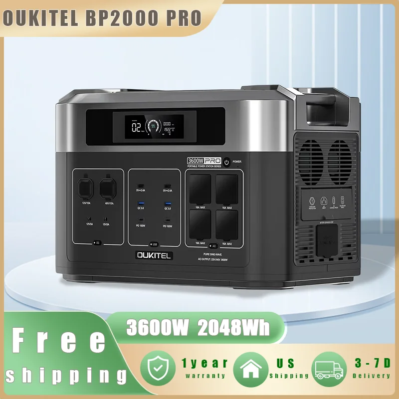 OUKITEL BP2000 PRO ポータブル電源 3600W ソーラー発電機 2048Wh Lifepo4バッテリー 家庭用バックアップ アウトドアキャンプ モバイル電源