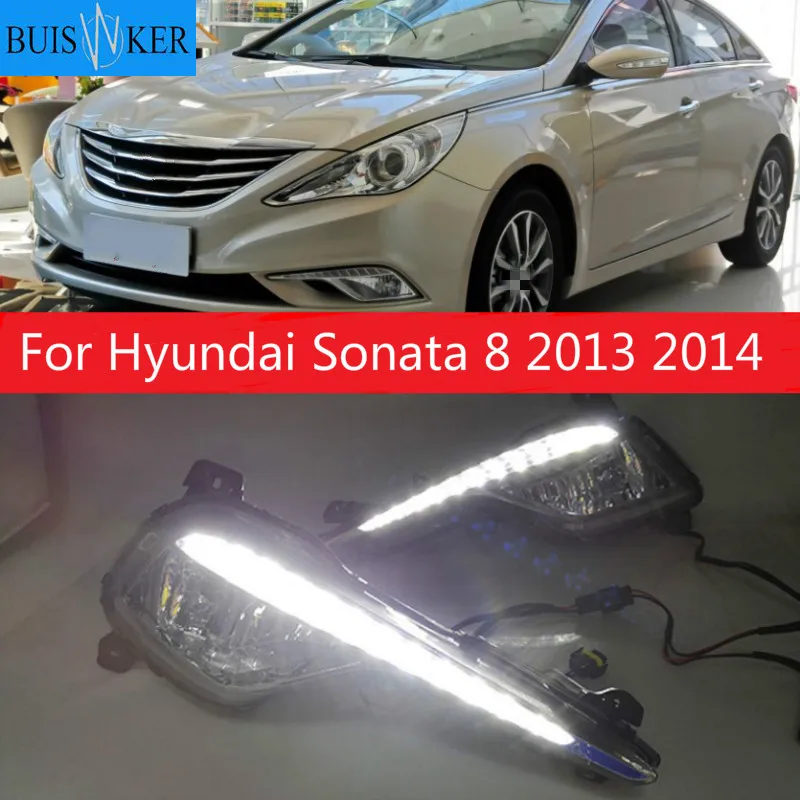 

2Pcs DRL fog lamp cover Daytime Running Lights headlight 12V Daylight For Hyundai Sonata 8 2013 2014