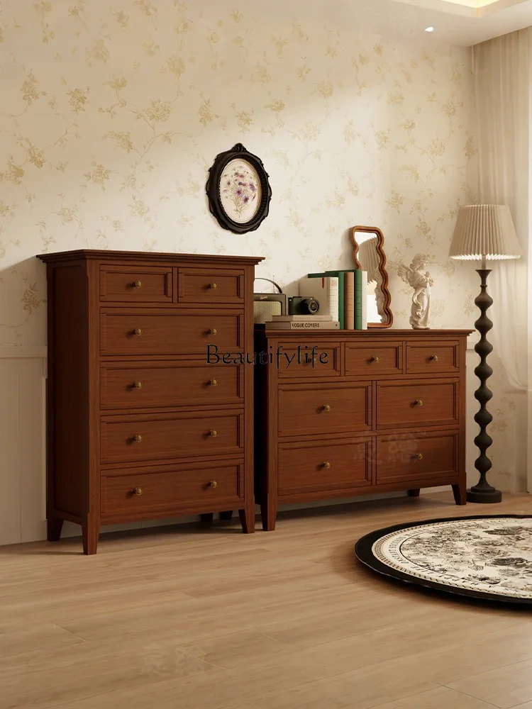 

yj19 American Retro Brown Solid Wood Six-Drawer Living Room Sofa Bedroom Storage Cabinet