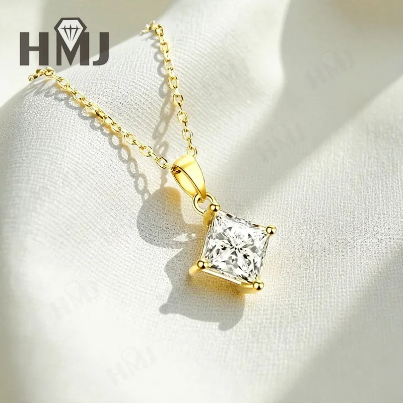 Klassische Halskette im Princess-Schliff, 1/2/3 Karat, D-Farbe, Moissanit, S925, vergoldet, weiße, gelbe und roségoldene Kette für Verlobung, Weihnachten, Charm – Detail 8