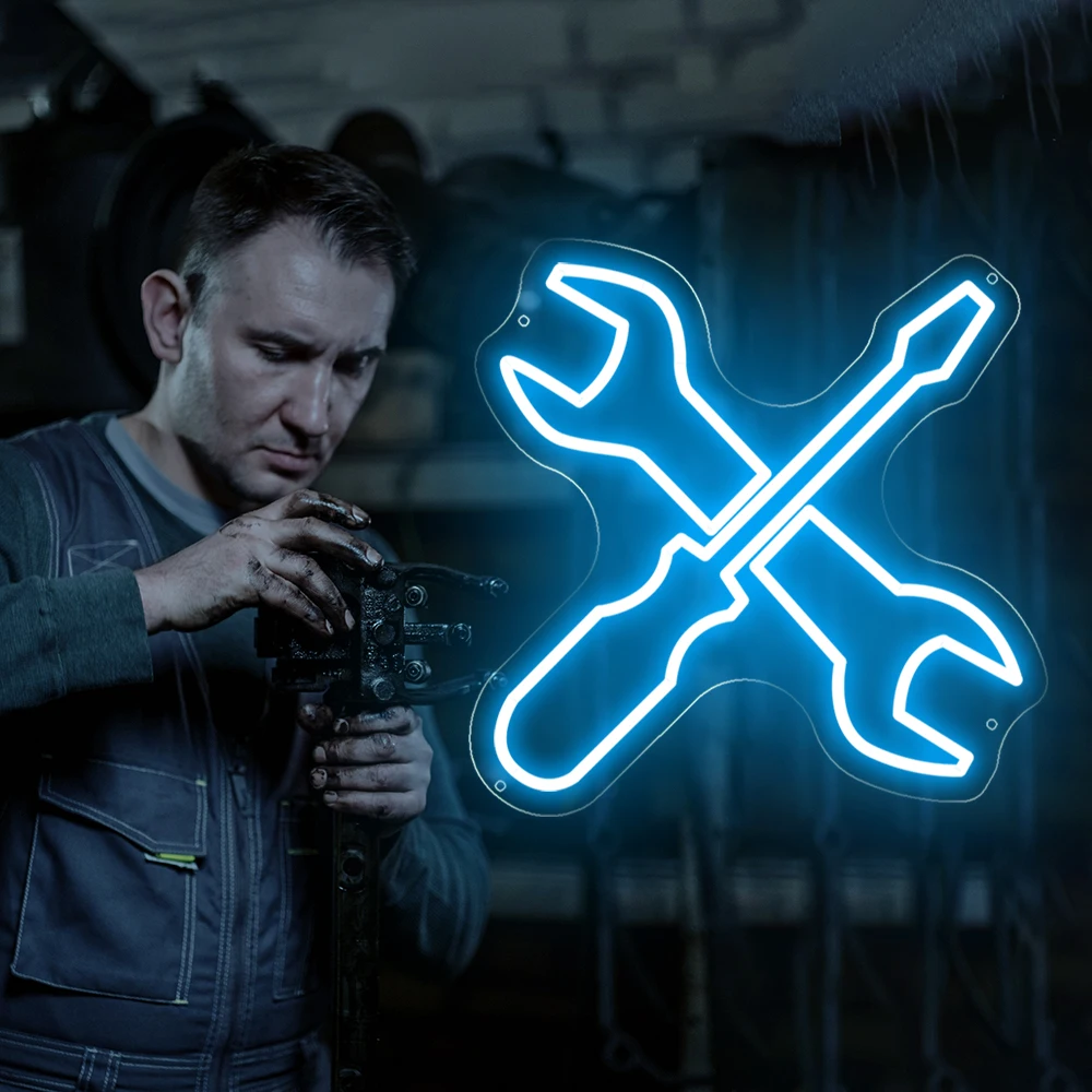 Auto Repair Shop Neon Sign Lights Tools Room Decor Wall Hanging Hardware Shop Open Welcome Sign Neon Led Business Neon Lights