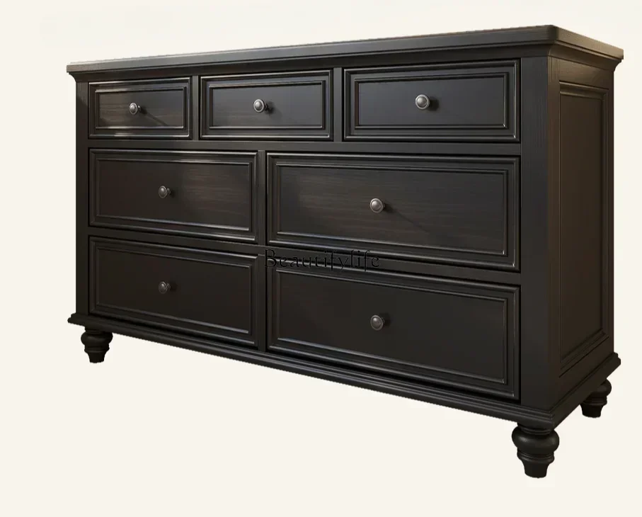 

American solid wood seven-chest cabinet retro solid wood storage porch locker