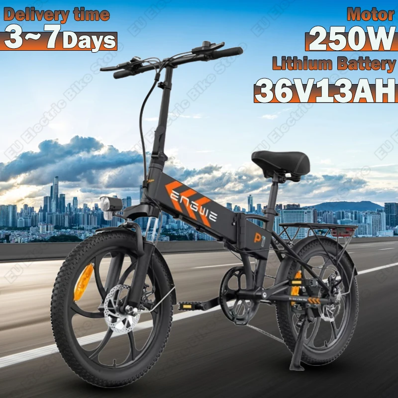 ENGWE P1 Electric Bike 250W Brushless Motor 36V13AH Lithium Battery Dual Disc Brake E-bike Folding 20 inch Tire Electric Bicycle