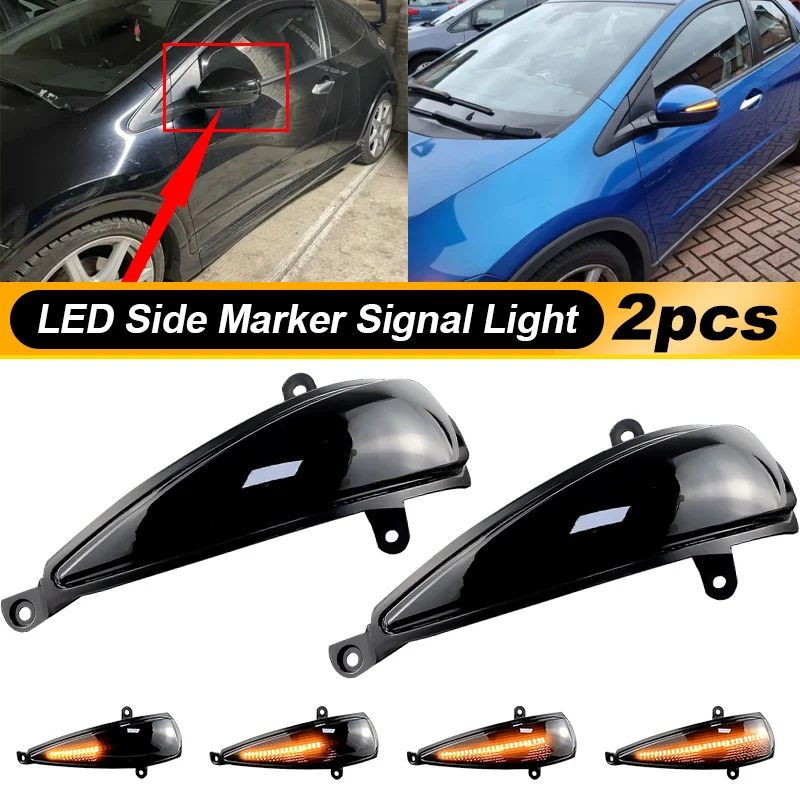 

2x Smoked LED Dynamic Turn Signal Light Side Mirror Flashing for Honda Civic MK8 8th Hatchback 3 door 5 door Type-S Type-R 05-12
