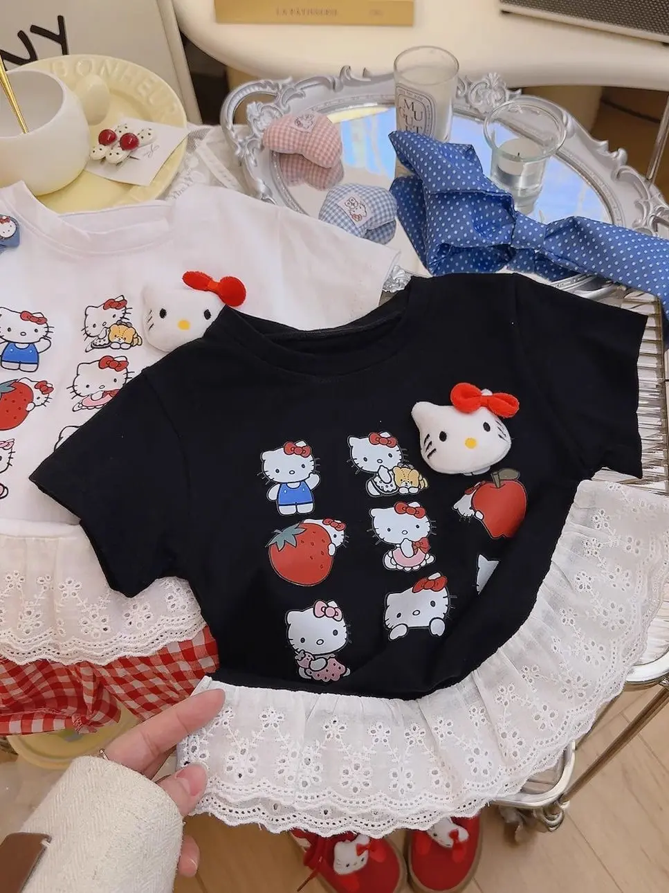 

Summer New Cartoon Sli Children's Comfortable 3D Doll Cute Print ort Sve T-irt Top Korean Sle Cotton Blend
