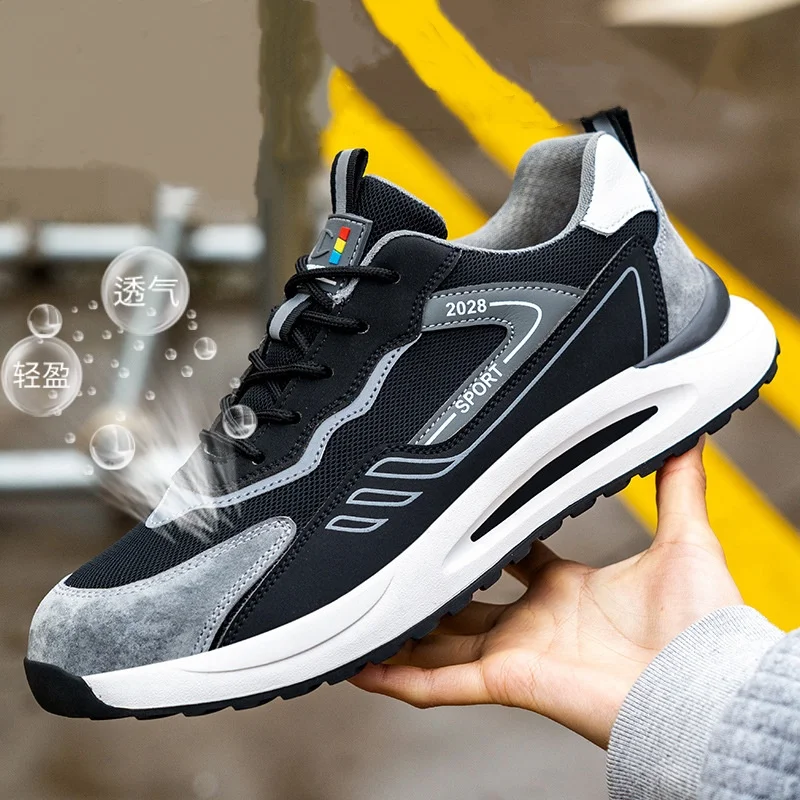 men's fashion steel toe covers working safety shoes summer breathable worker sneakers tooling security boots protective footwear