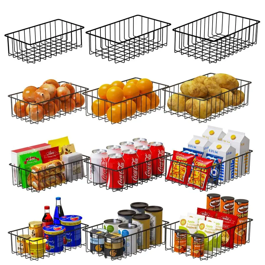 

12 PACK 3 Szie Small Wire Storage Baskets for Organizing,Pantry Organization Bins for Cabinets, Metal Basket for Kitchen, Bathro