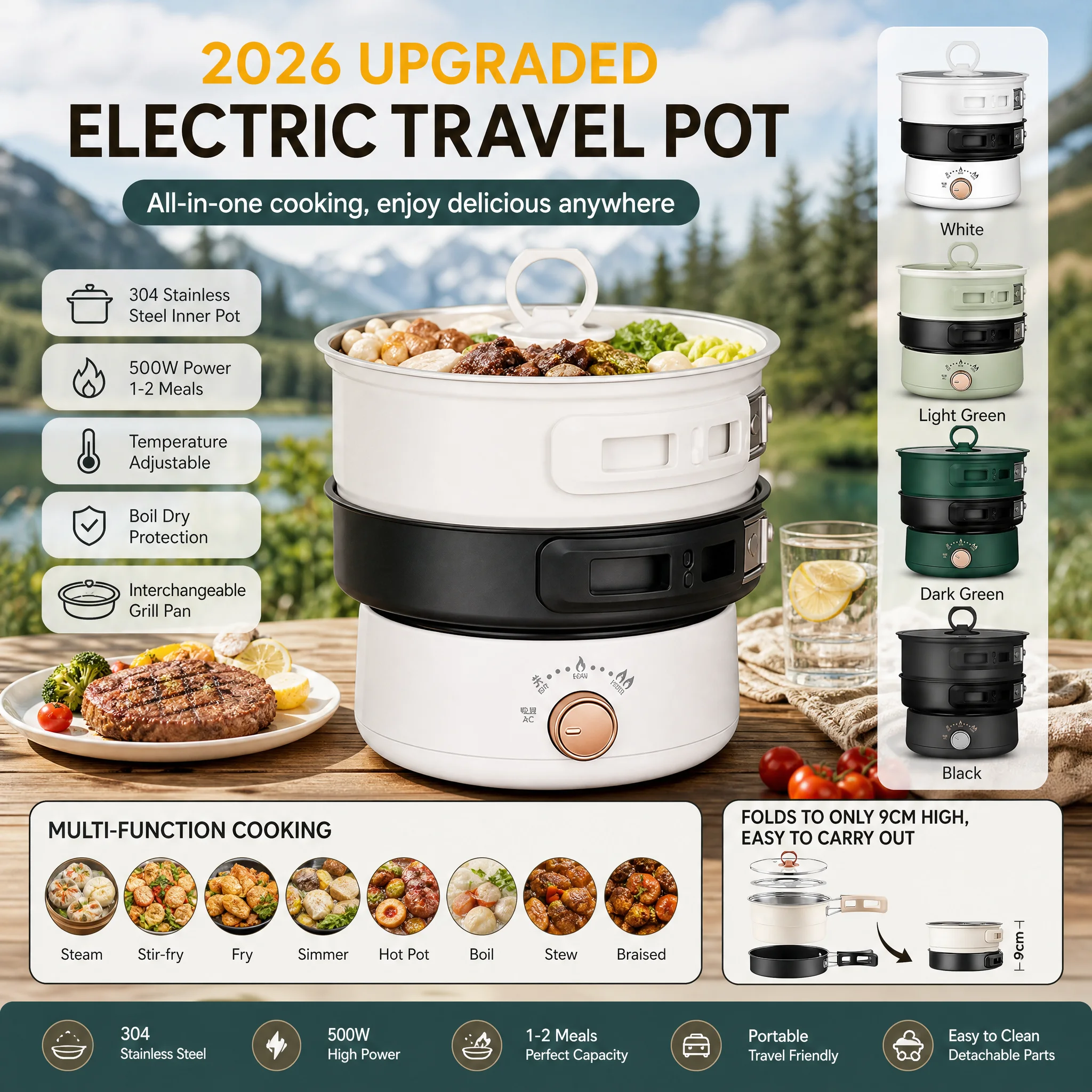 2026 New Upgrade Electric Hot Pot Cooker Baby Porridge Multicooker Stew Heating Eggs Soup Pan Noodles Steamer Rice Cookers