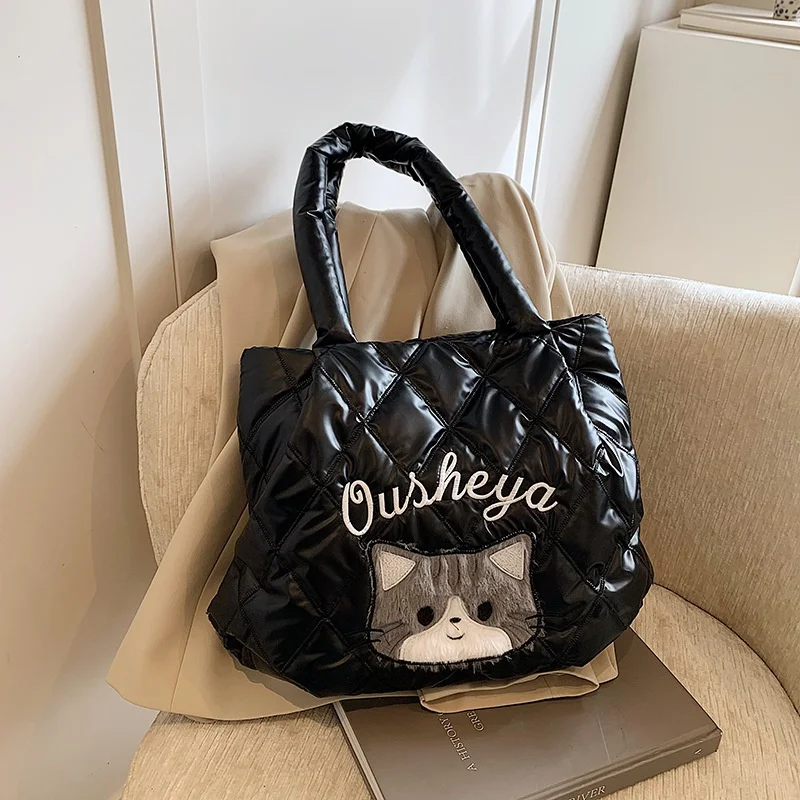 

Женская сумка-почтальон с несколькими карманами, хлопковая сумка с рисунком кота, сумка на плечо, большая вместительная сумка-тоут, повседневная нейлоновая сумка на плечо